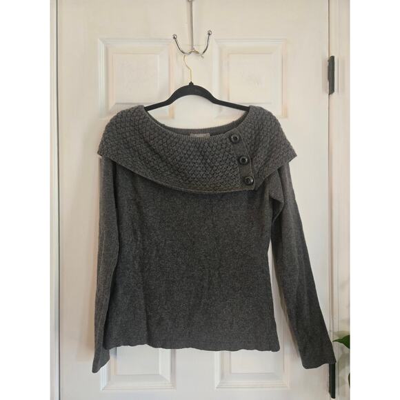 Ann Taylor 100 Percent Cashmere Gray Sweater Size Medium Boat Neck - Picture 1 of 8
